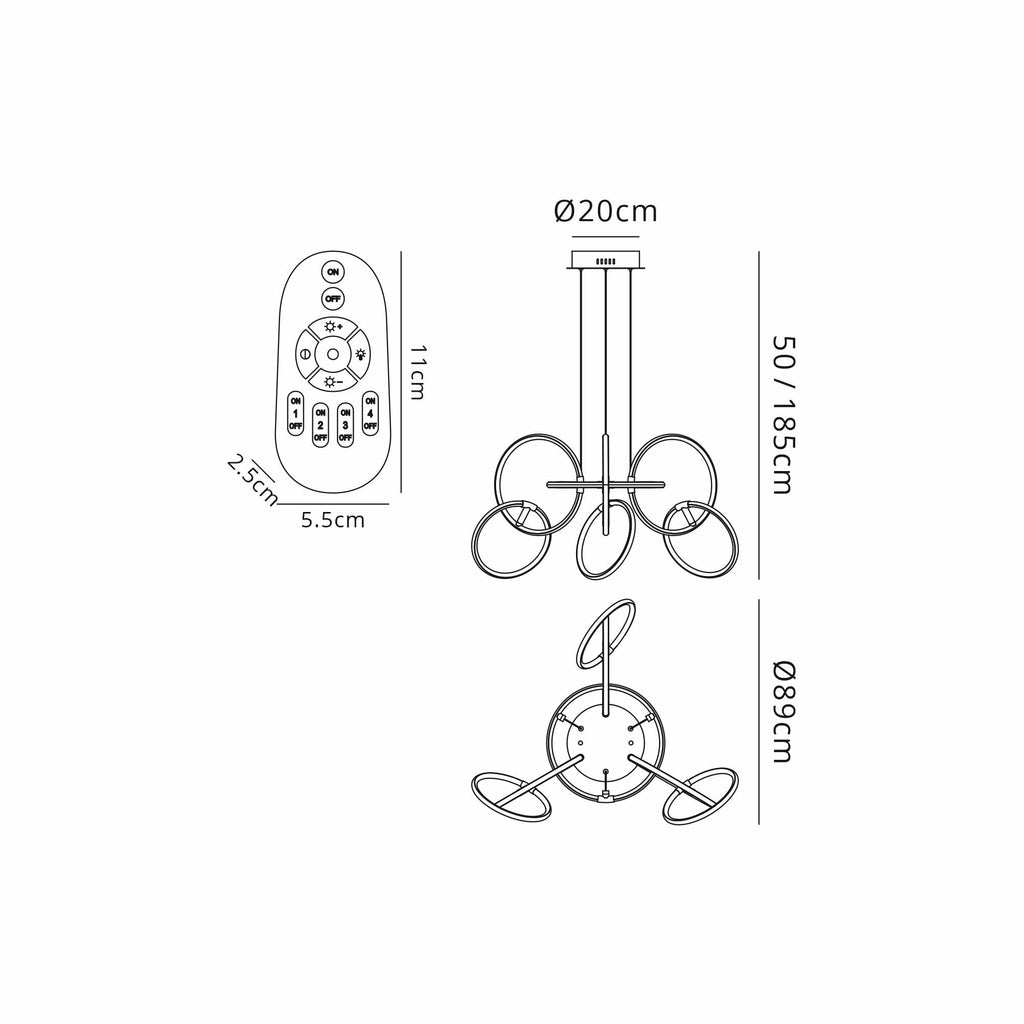 M5751 Aros Pendant 89cm Diameter 7 Ring 81W LED Chrome