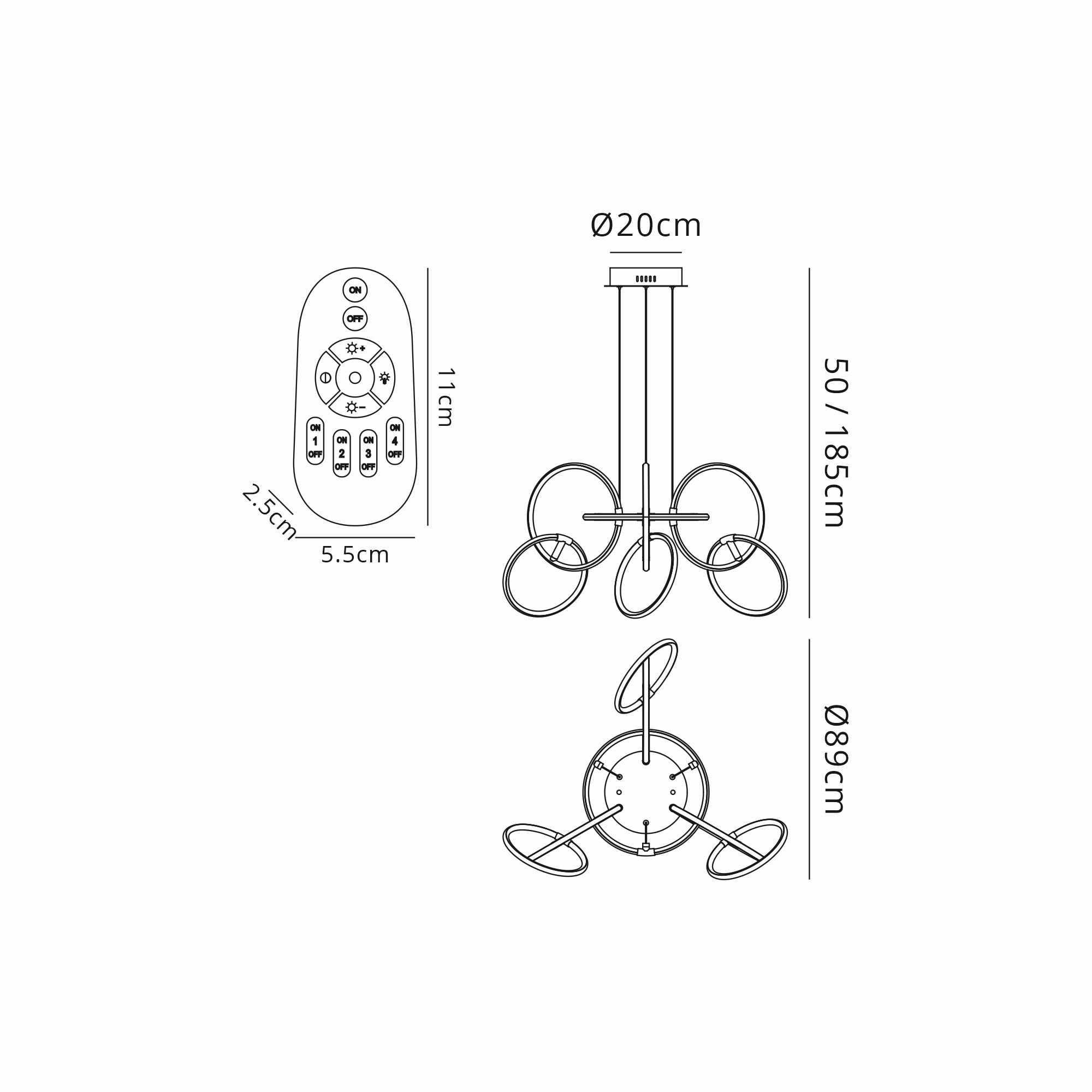 M5751 Aros Pendant 89cm Diameter 7 Ring 81W LED Chrome