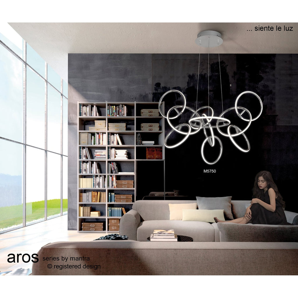 M5751 Aros Pendant 89cm Diameter 7 Ring 81W LED Chrome