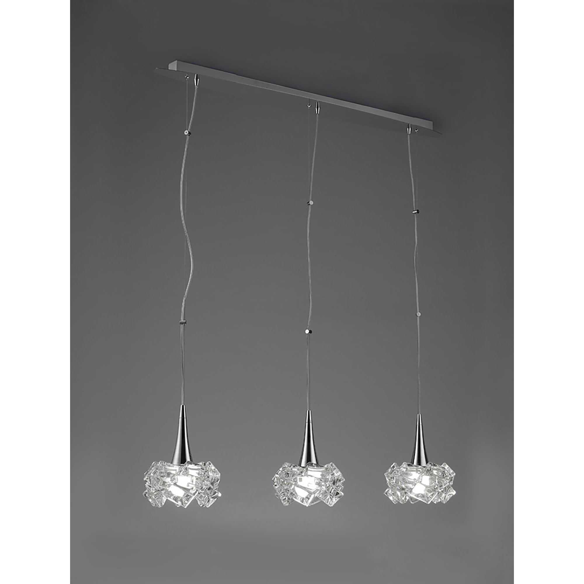 M3961 Artic Linear Pendant 3 Light E27 Line Large Polished Chrome