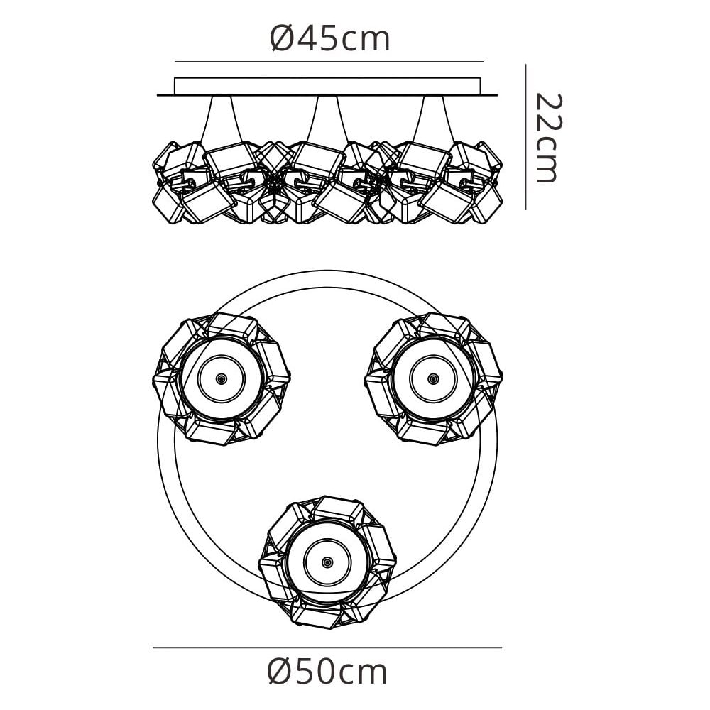 M3965 Artic Flush Ceiling 3 Light E27 Round Large Polished Chrome