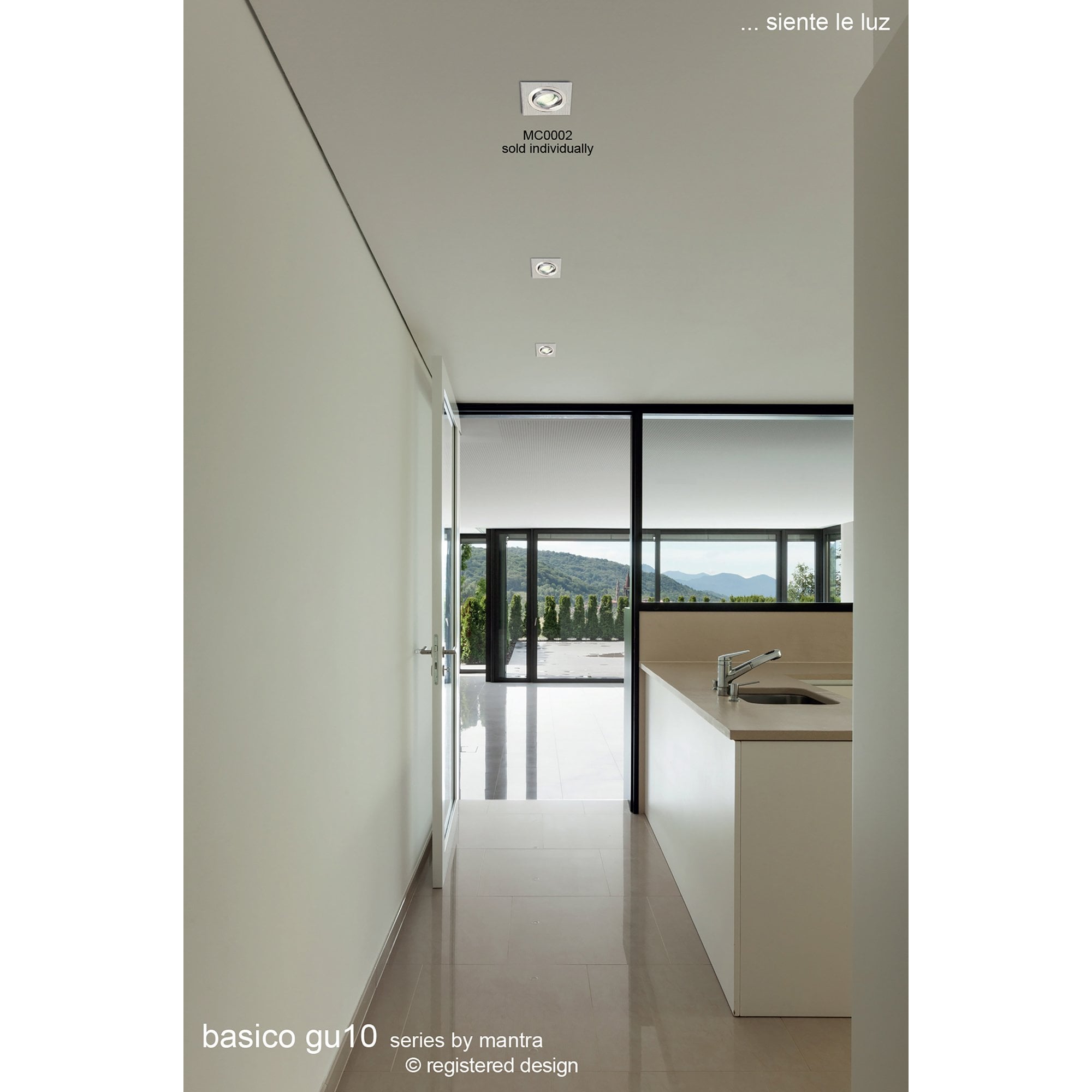 MC0002 Basico GU10 Swivel Downlight 9.2cm Square 1 x GU10 Max 50W Satin Nickel / Chrome