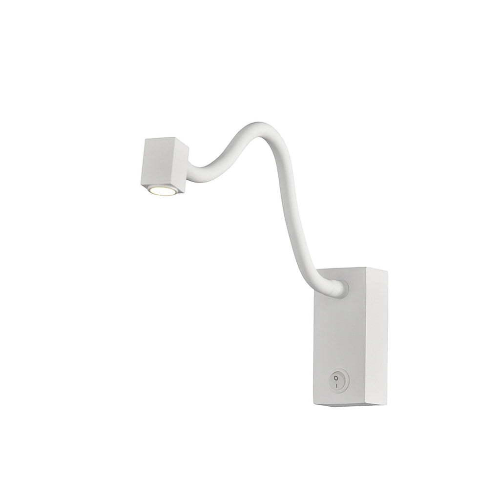 M6048 Boavista Switched Wall Lamp / Reader 1L 3W LED Square Head Spot Round Base Matt White