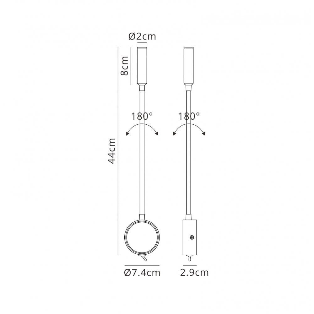 M6047 Boavista Switched Wall Lamp / Reader 1L 3W LED Round Head Spot Round Base Matt Black