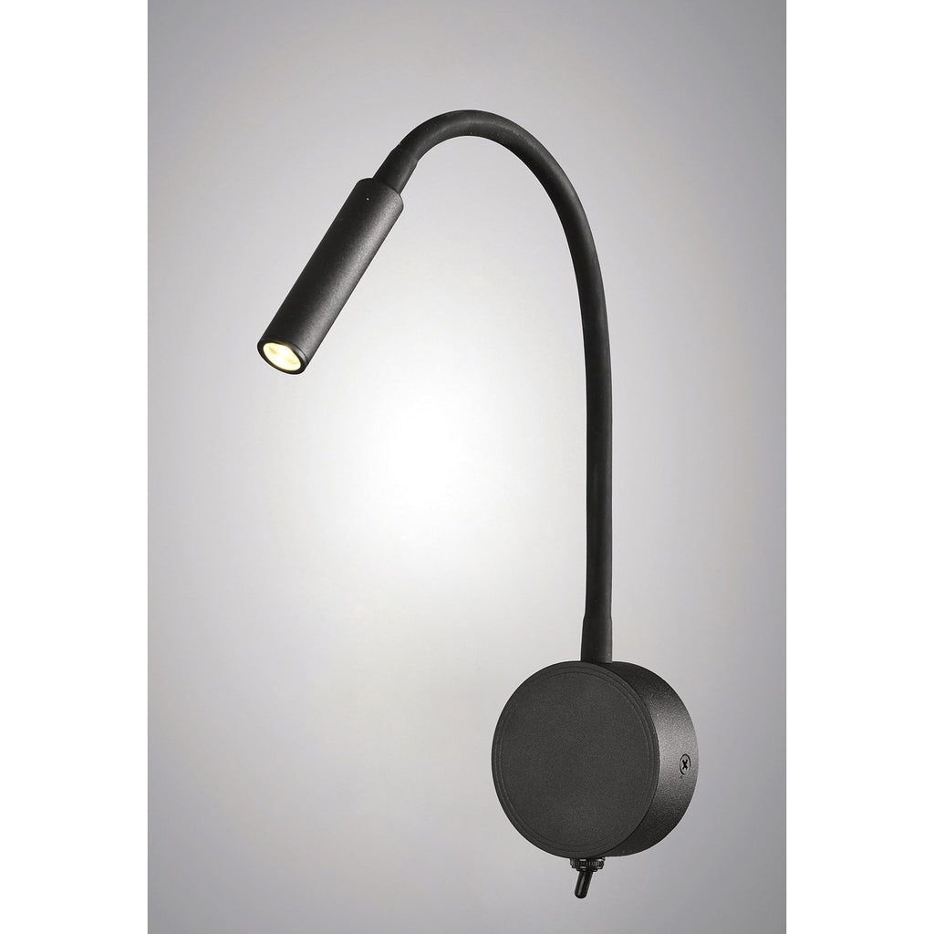 M6047 Boavista Switched Wall Lamp / Reader 1L 3W LED Round Head Spot Round Base Matt Black