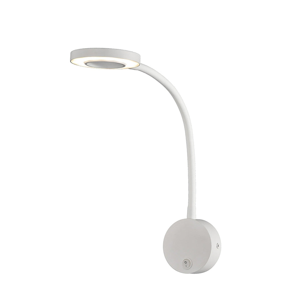 M6050 Boavista Switched Wall Lamp / Reader 1L 5W LED Ring Head Round Base Matt White