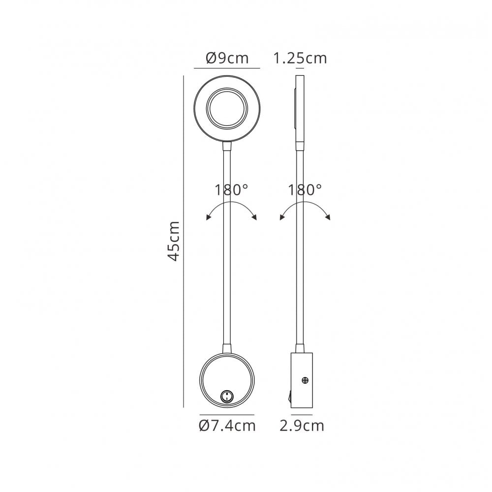 M6050 Boavista Switched Wall Lamp / Reader 1L 5W LED Ring Head Round Base Matt White