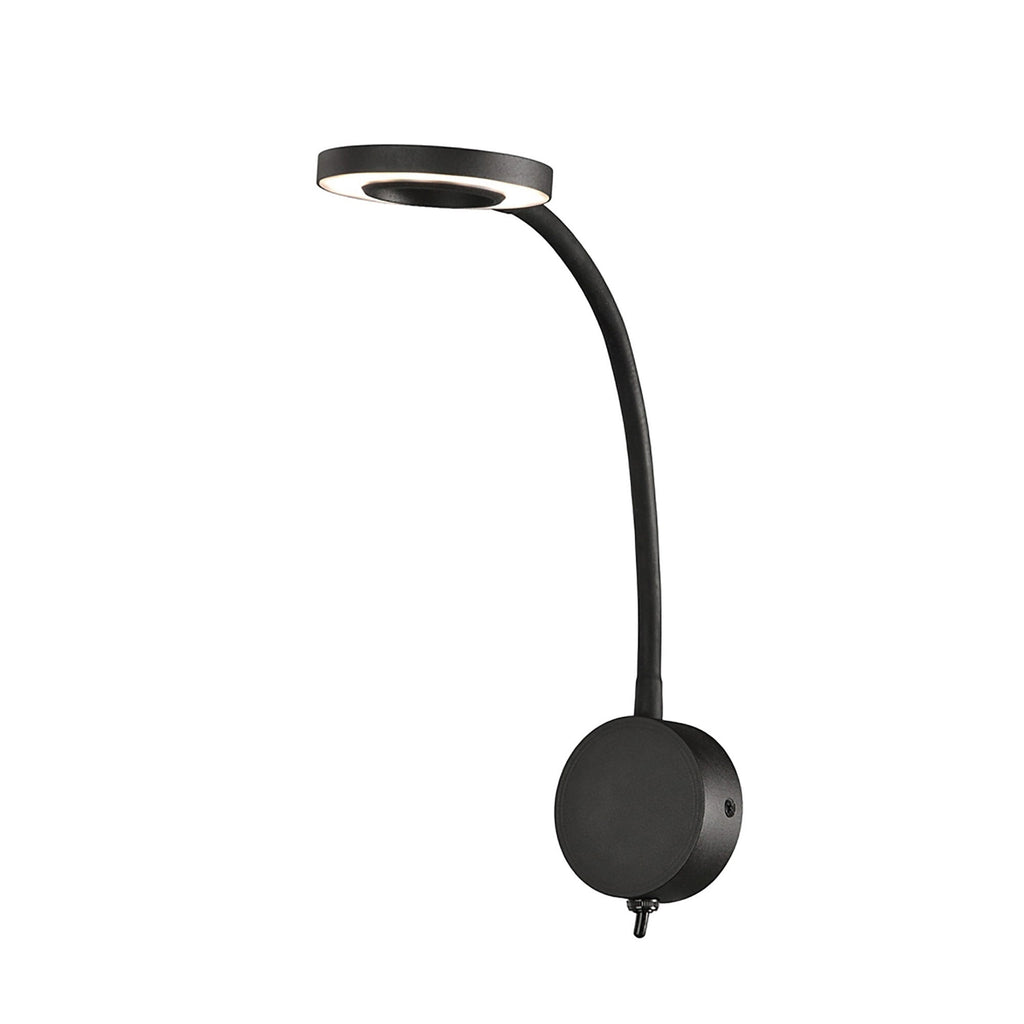 M6051 Boavista Switched Wall Lamp / Reader 1L 5W LED Ring Head Round Base Matt Black