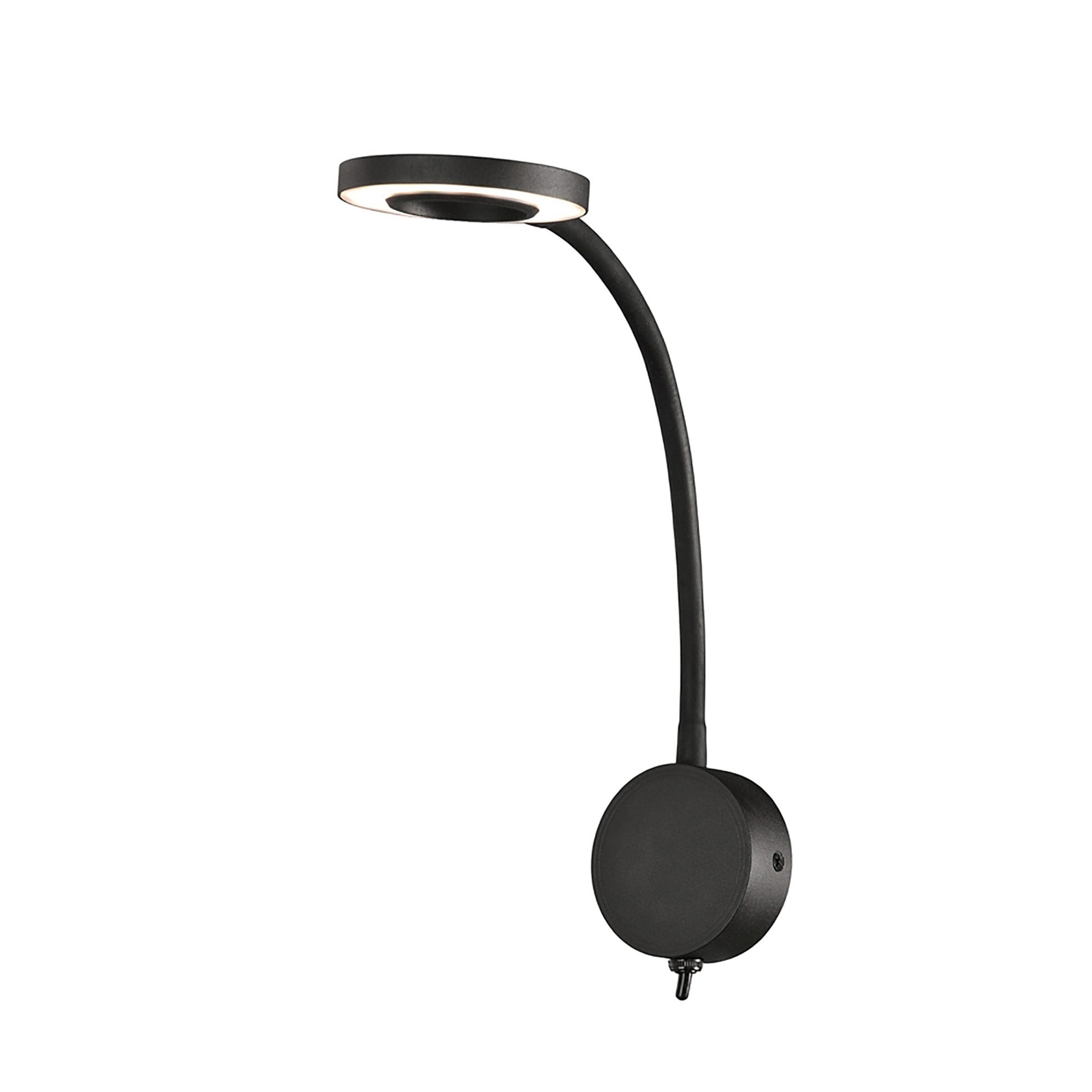 M6051 Boavista Switched Wall Lamp / Reader 1L 5W LED Ring Head Round Base Matt Black