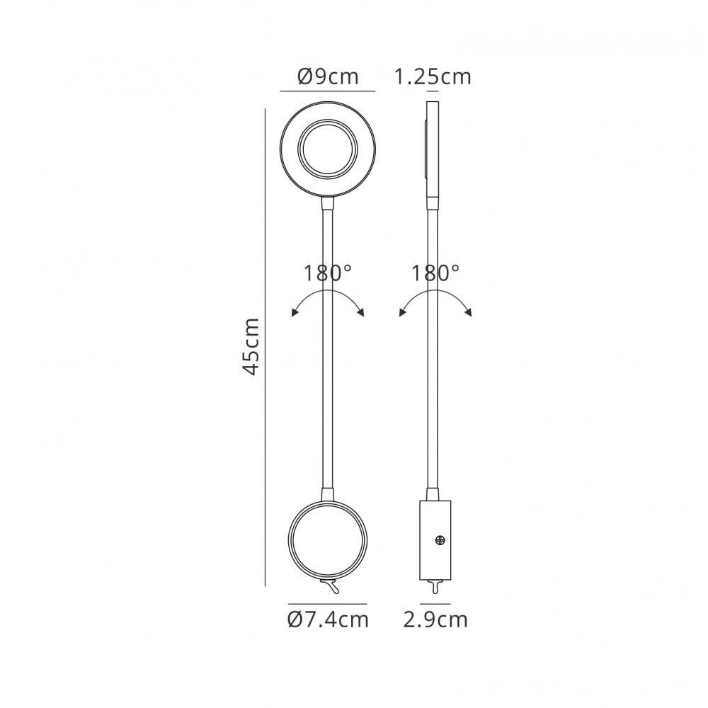 M6051 Boavista Switched Wall Lamp / Reader 1L 5W LED Ring Head Round Base Matt Black