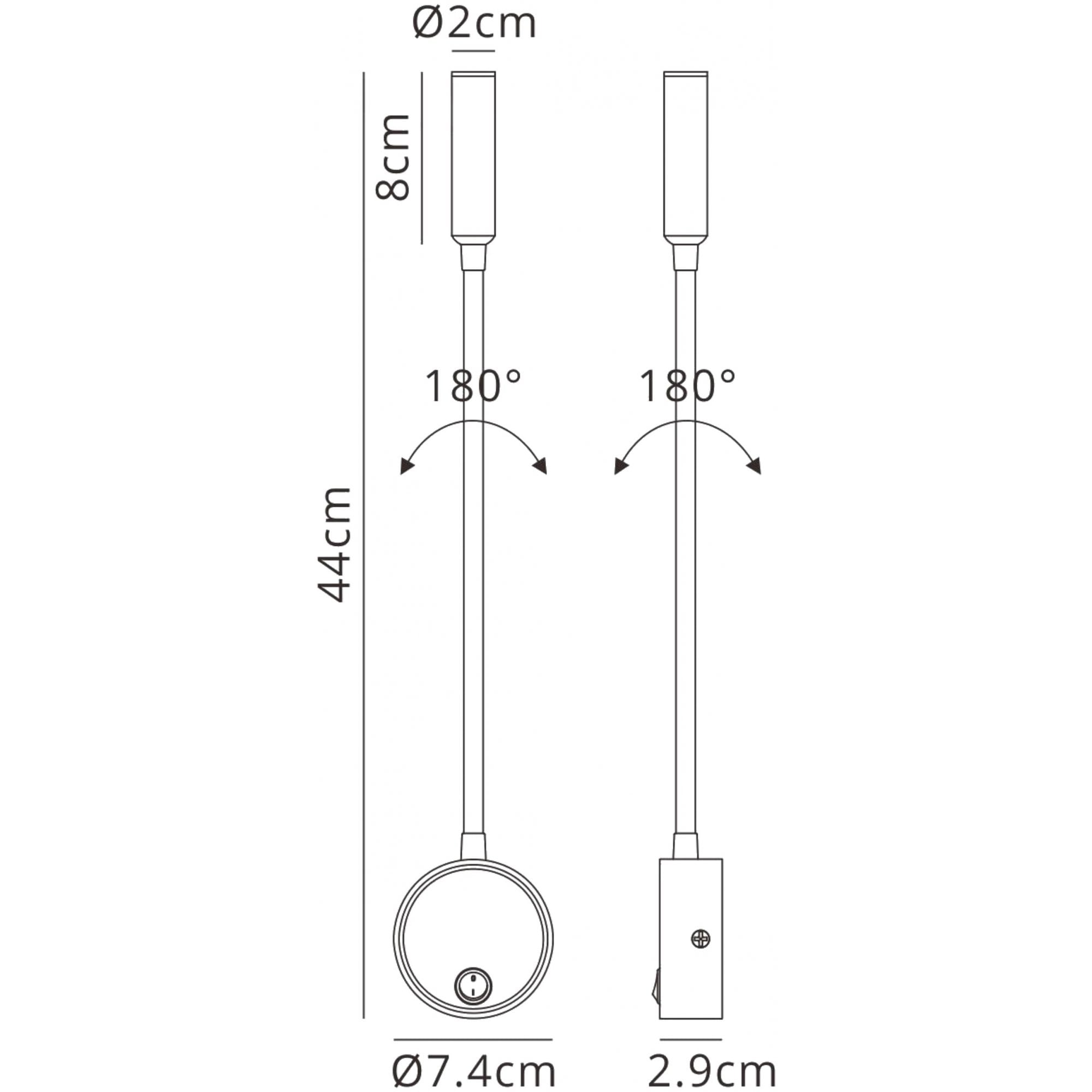 M6046 Boavista Switched Wall Lamp / Reader 1L 3W LED Round Head Spot Round Base Matt White