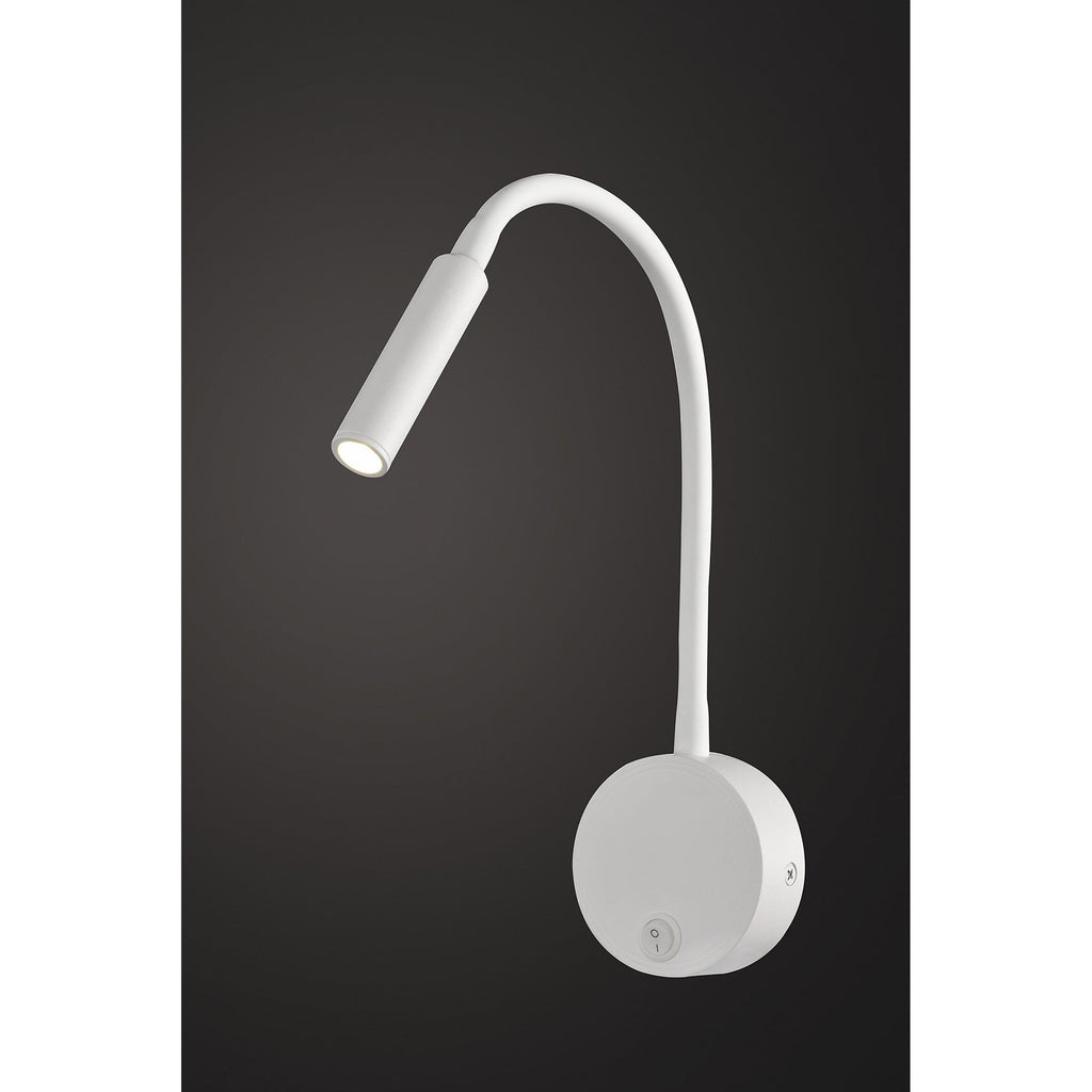 M6046 Boavista Switched Wall Lamp / Reader 1L 3W LED Round Head Spot Round Base Matt White