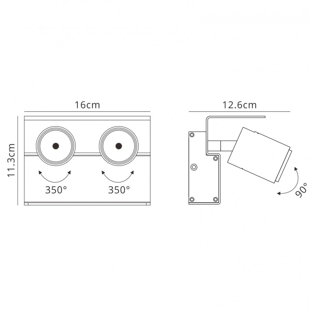 M5719 Bocaray Surface Mounted Spot / Wall Light 2 x 7W LED Matt White / Black