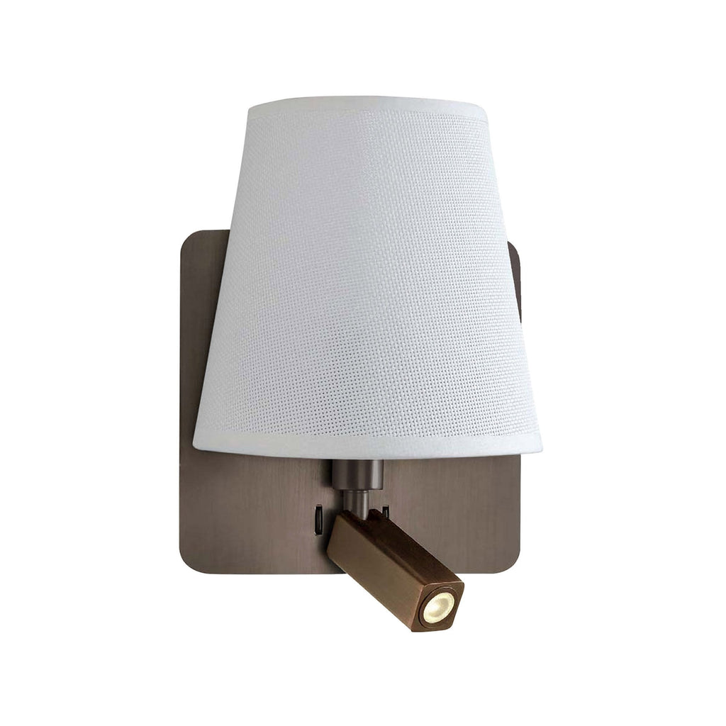 M5230 Bahia Wall Lamp Large Back Plate 1 Light E27 + Reading Light 3W LED White Shade Bronze (S)