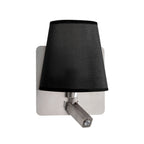 M5231 Bahia Wall Lamp Large Back Plate 1 Light E27 + Reading Light 3W LED Black Shade Satin Nickel