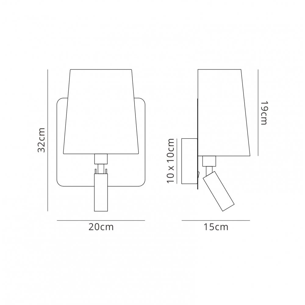 M5231 Bahia Wall Lamp Large Back Plate 1 Light E27 + Reading Light 3W LED Black Shade Satin Nickel