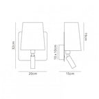 M5231 Bahia Wall Lamp Large Back Plate 1 Light E27 + Reading Light 3W LED Black Shade Satin Nickel