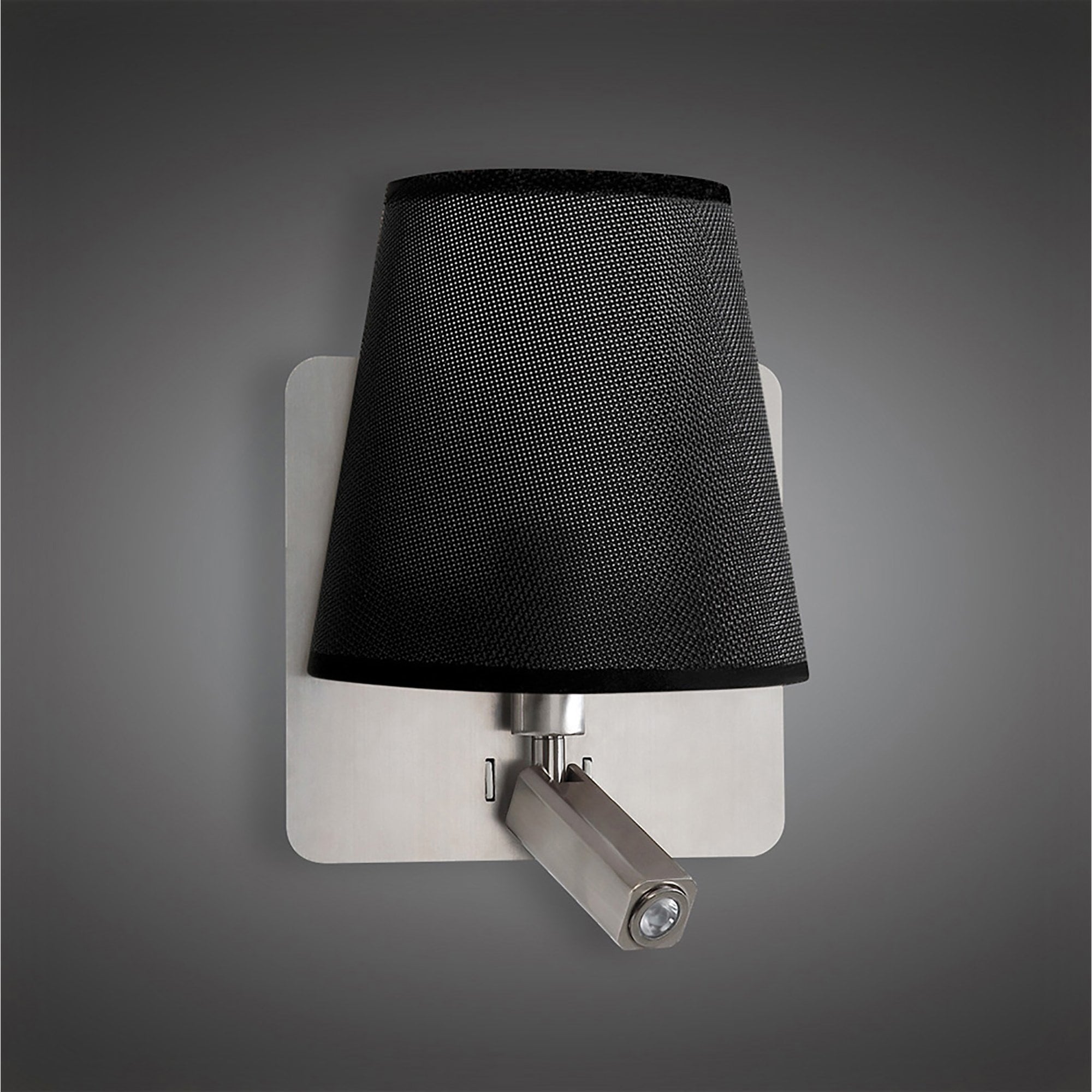 M5231 Bahia Wall Lamp Large Back Plate 1 Light E27 + Reading Light 3W LED Black Shade Satin Nickel