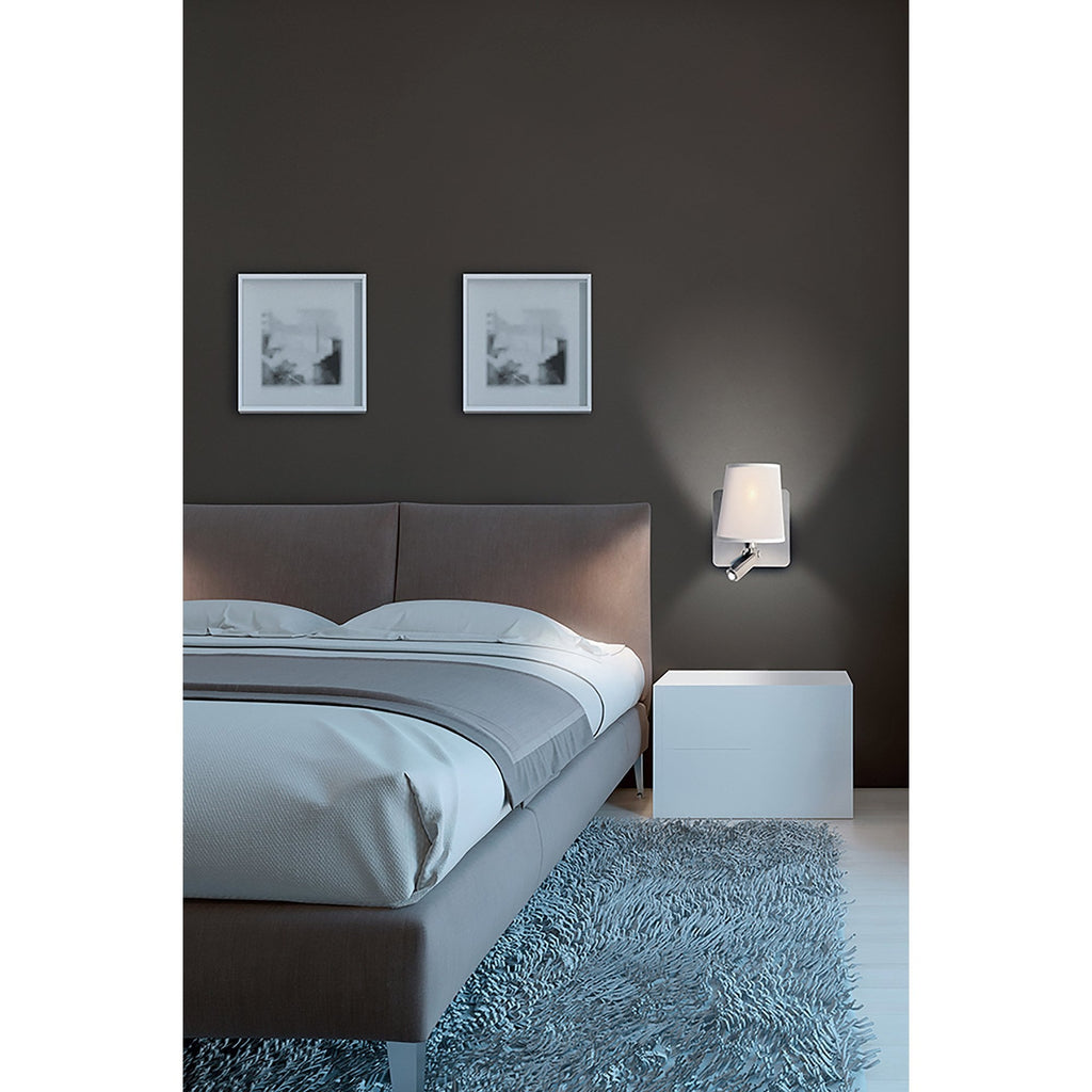 M5231 Bahia Wall Lamp Large Back Plate 1 Light E27 + Reading Light 3W LED Black Shade Satin Nickel