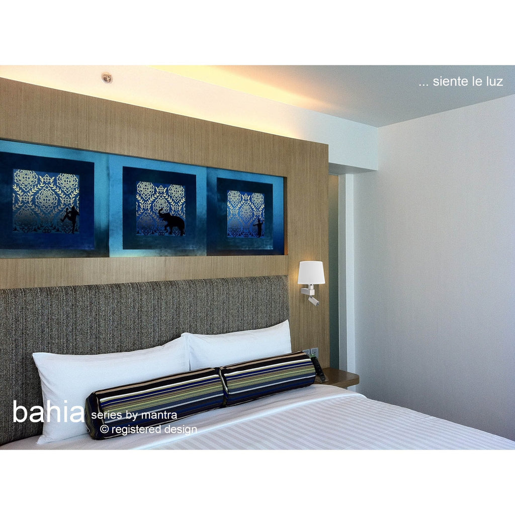 M5231 Bahia Wall Lamp Large Back Plate 1 Light E27 + Reading Light 3W LED Black Shade Satin Nickel