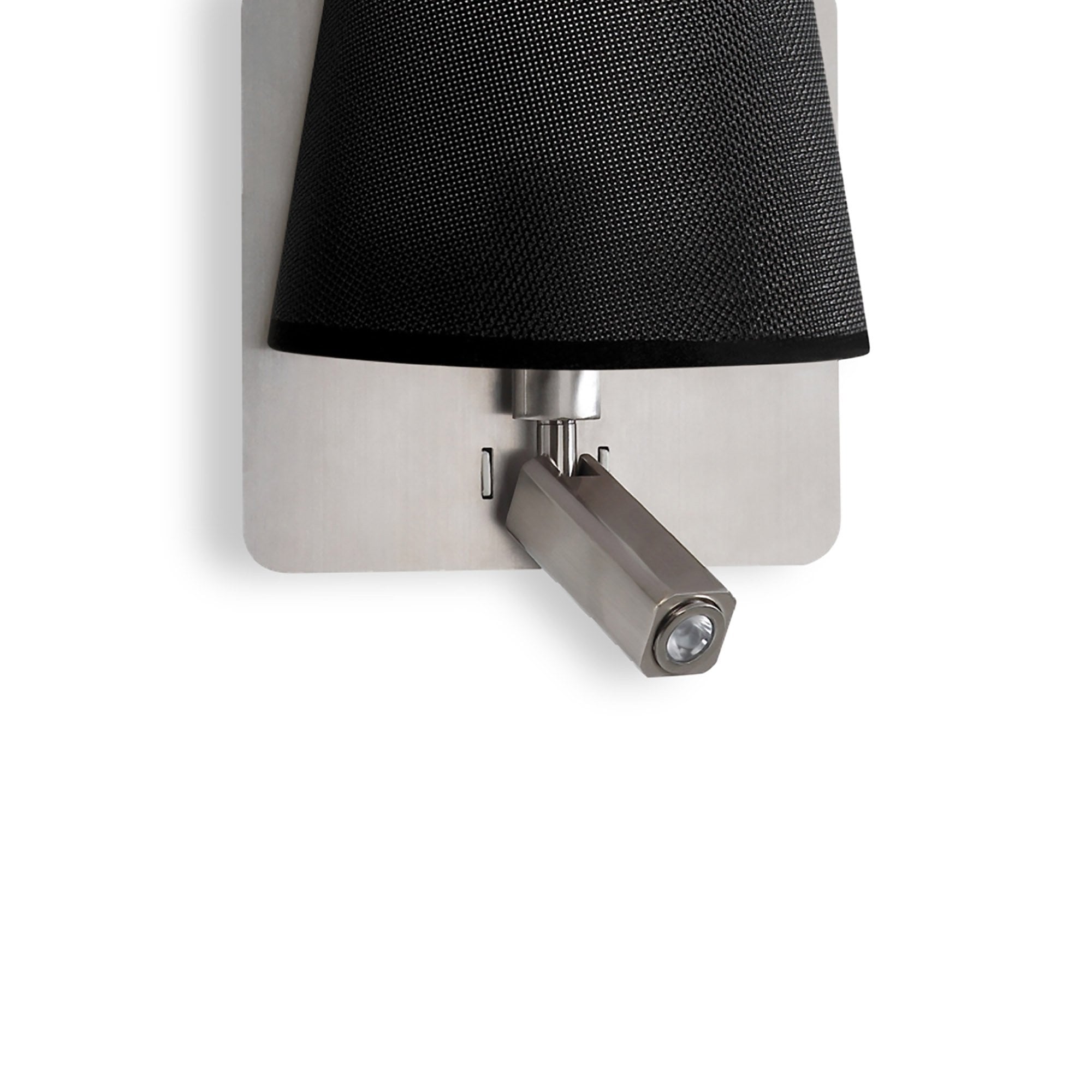M5231 Bahia Wall Lamp Large Back Plate 1 Light E27 + Reading Light 3W LED Black Shade Satin Nickel