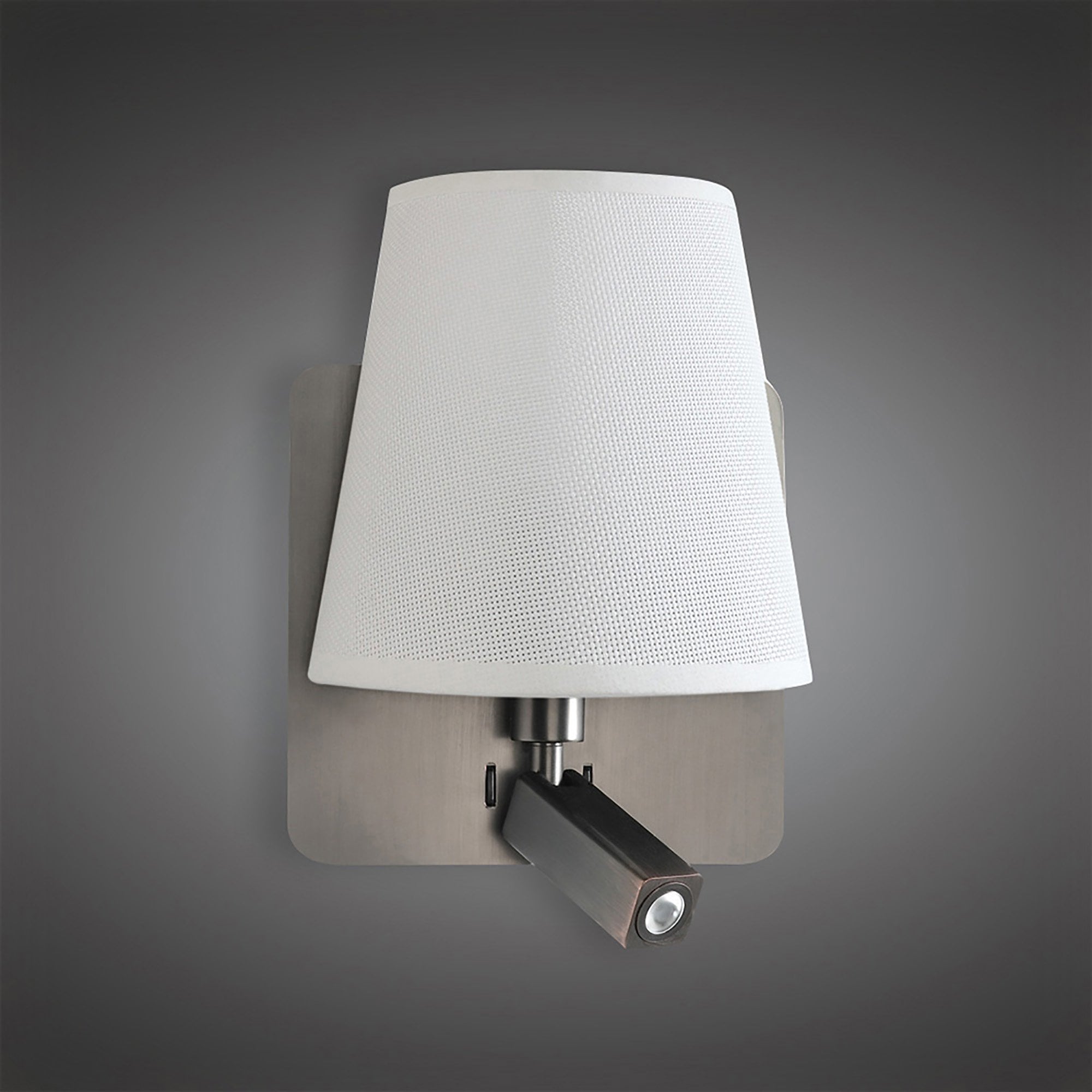M5232 Bahia Wall Lamp Large Back Plate 1 Light E27 + Reading Light 3W LED White Shade Satin Nickel