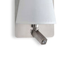 M5232 Bahia Wall Lamp Large Back Plate 1 Light E27 + Reading Light 3W LED White Shade Satin Nickel