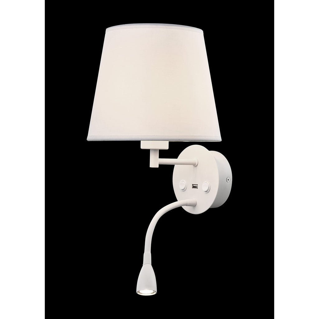 M6091 Caicos Wall + LED Reading Light USB Charger White