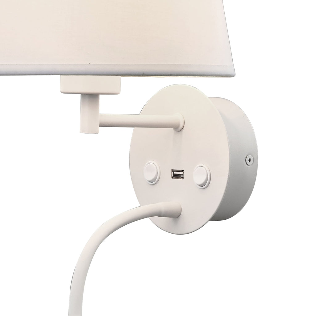 M6091 Caicos Wall + LED Reading Light USB Charger White
