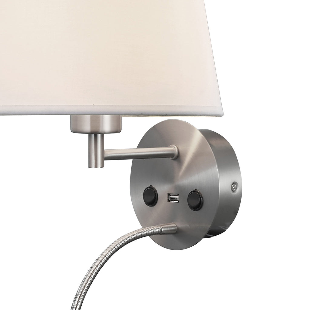 M6092 Caicos Wall + LED Reading Light USB Charger Satin Nickel