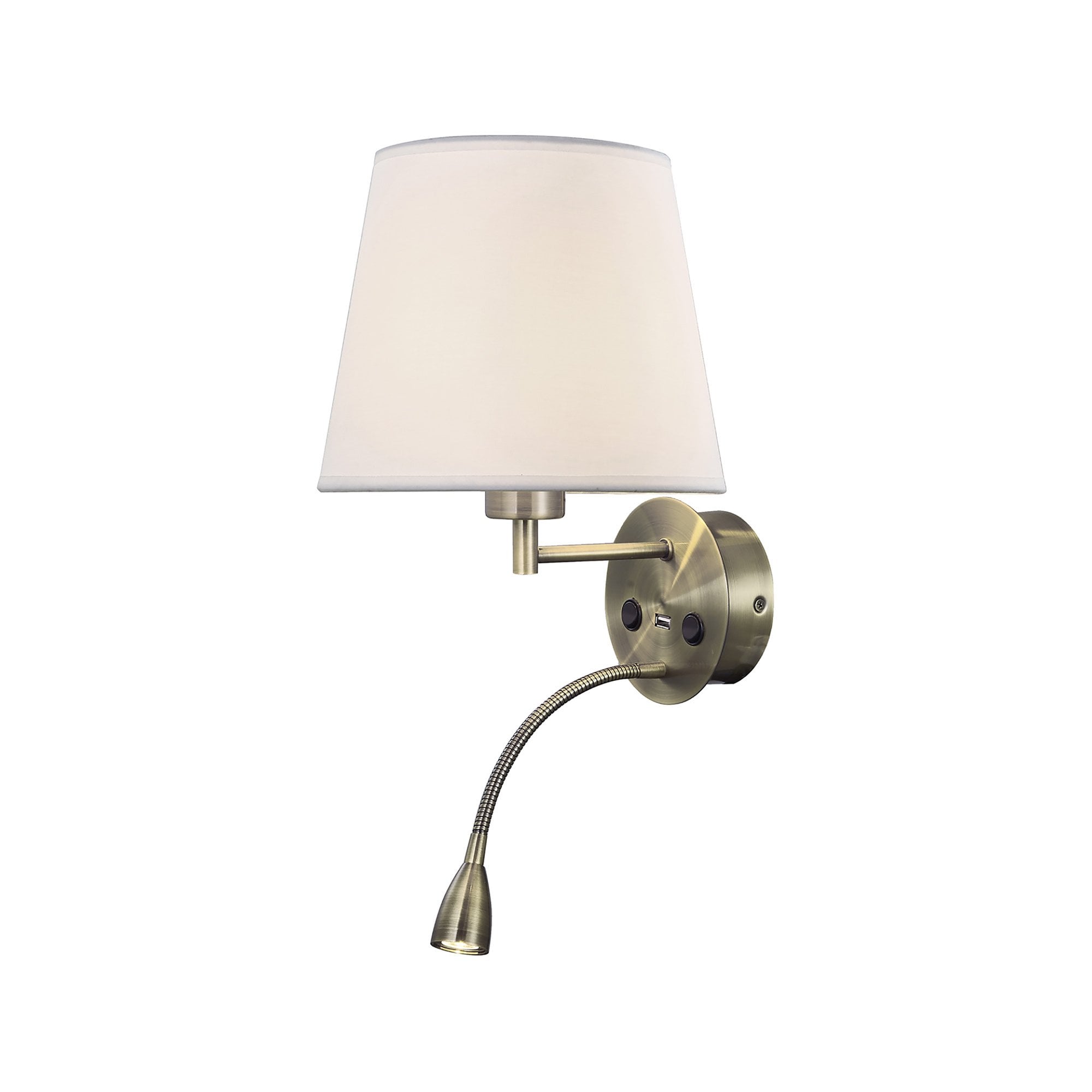 M6093 Caicos Wall + LED Reading Light USB Charger Antique Brass (S)