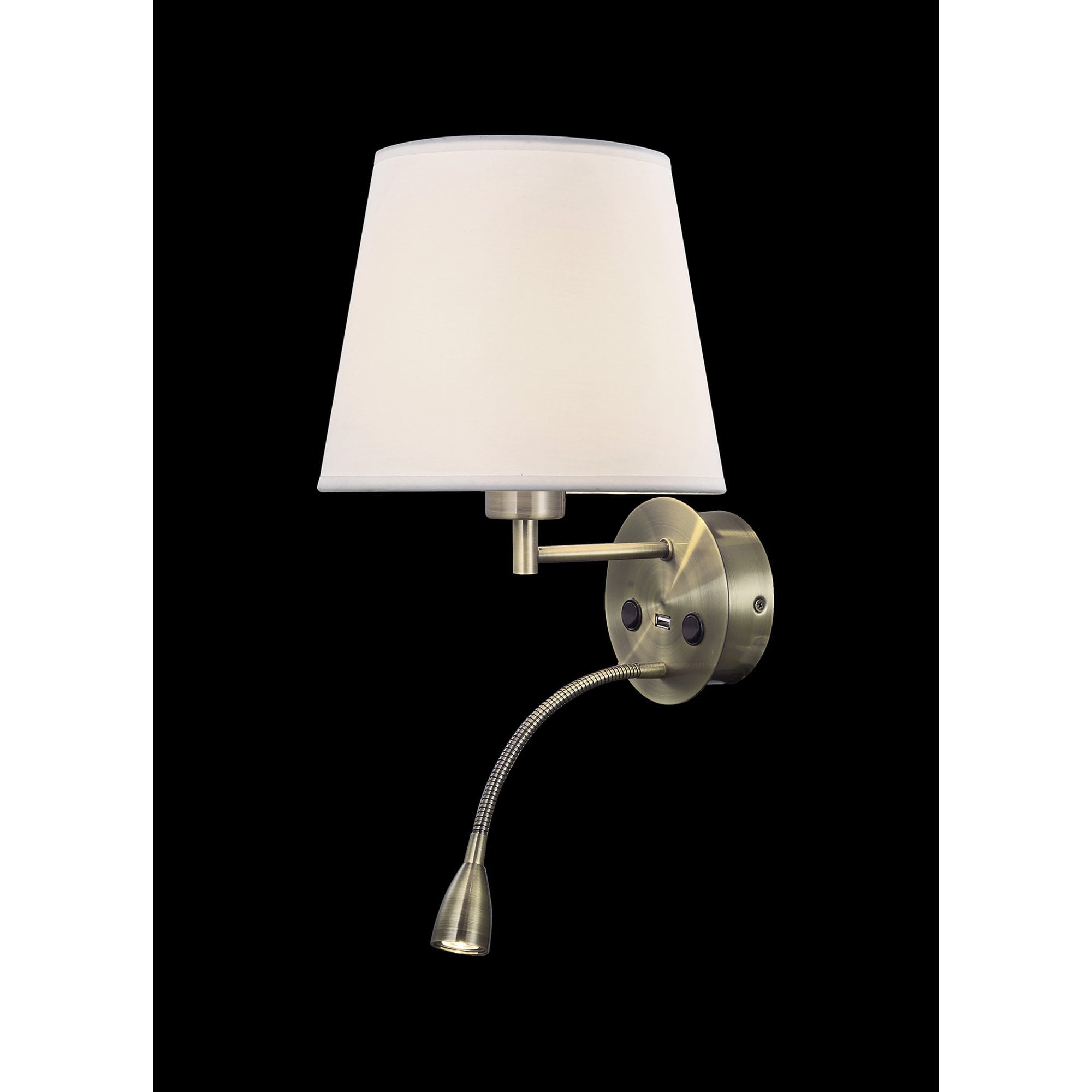 M6093 Caicos Wall + LED Reading Light USB Charger Antique Brass