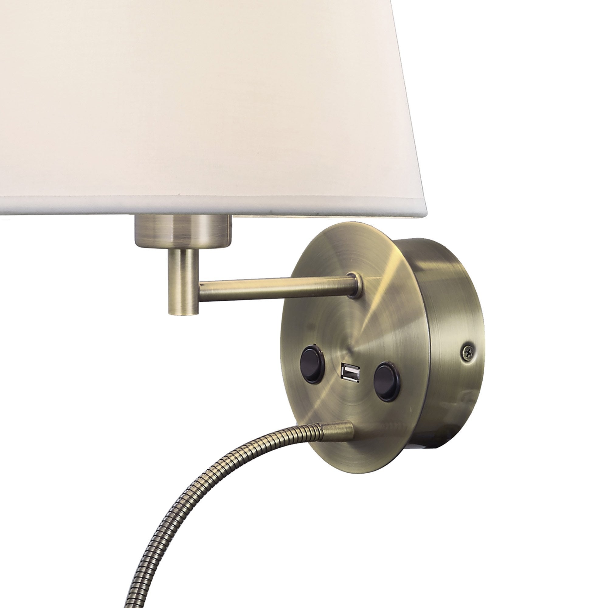 M6093 Caicos Wall + LED Reading Light USB Charger Antique Brass (S)