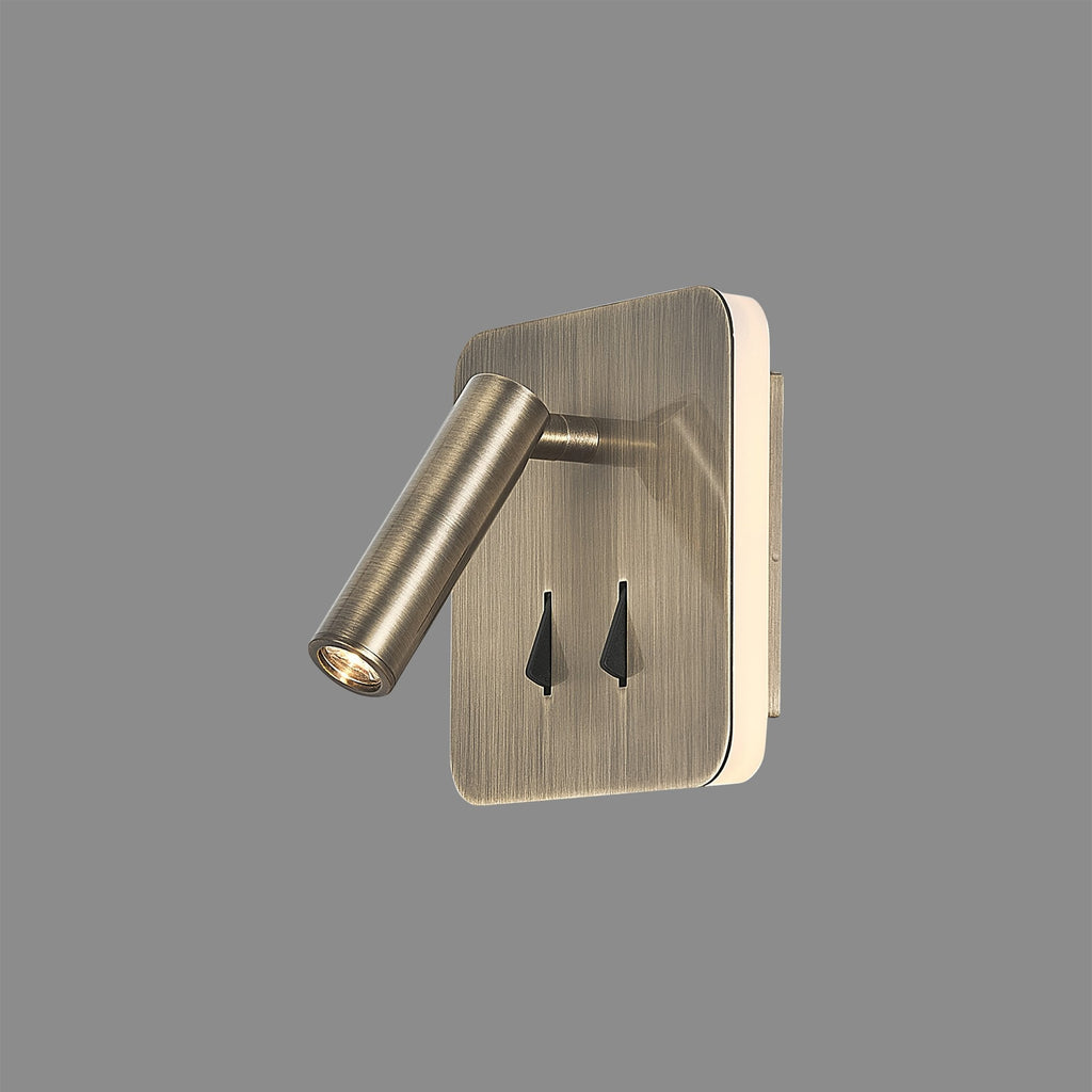 M7825 Cayman Square Wall + Reading Light 6W + 3W LED Antique Brass
