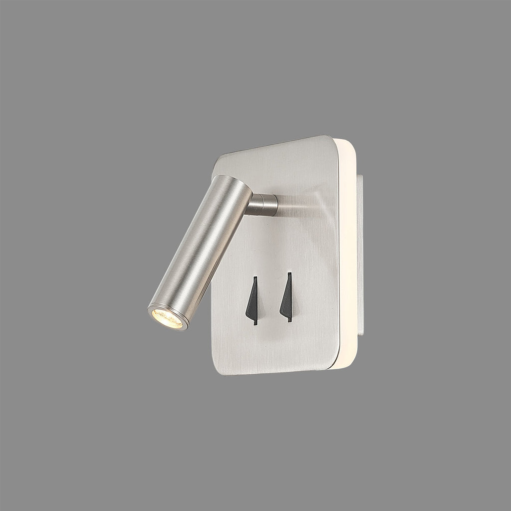 M7824 Cayman Square Wall + Reading Light 6W + 3W LED Satin Nickel