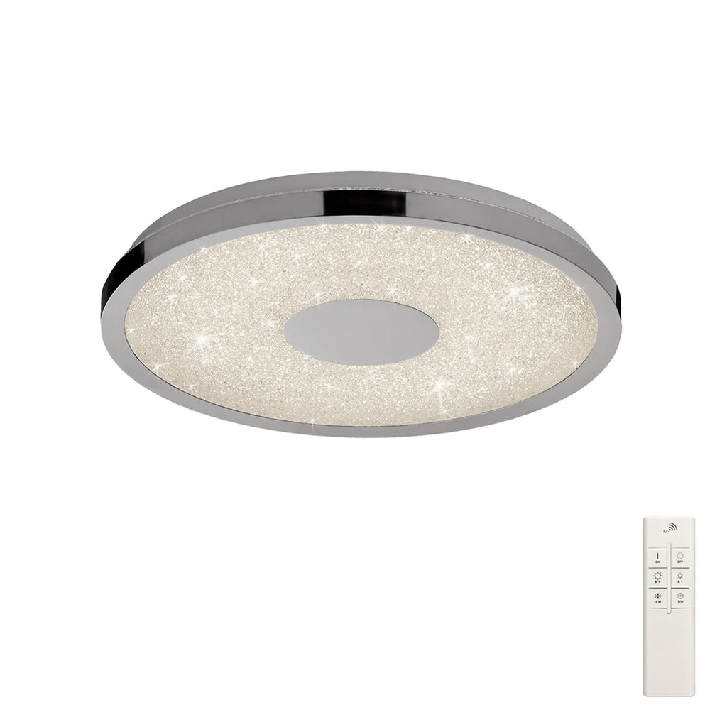 M5931 Centara Flush 38cm Round 18W LED -6500K Tuneable Remote Control Chrome / Acrylic