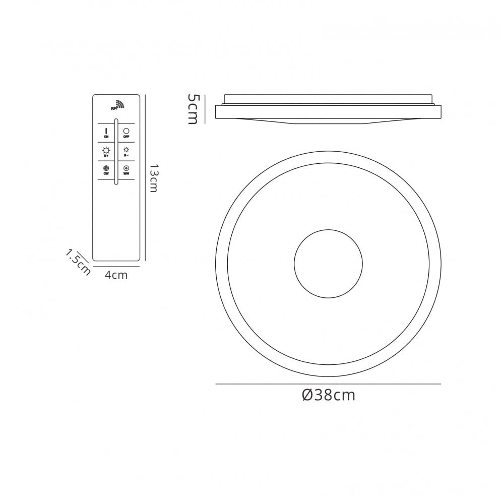 M5931 Centara Flush 38cm Round 18W LED -6500K Tuneable Remote Control Chrome / Acrylic