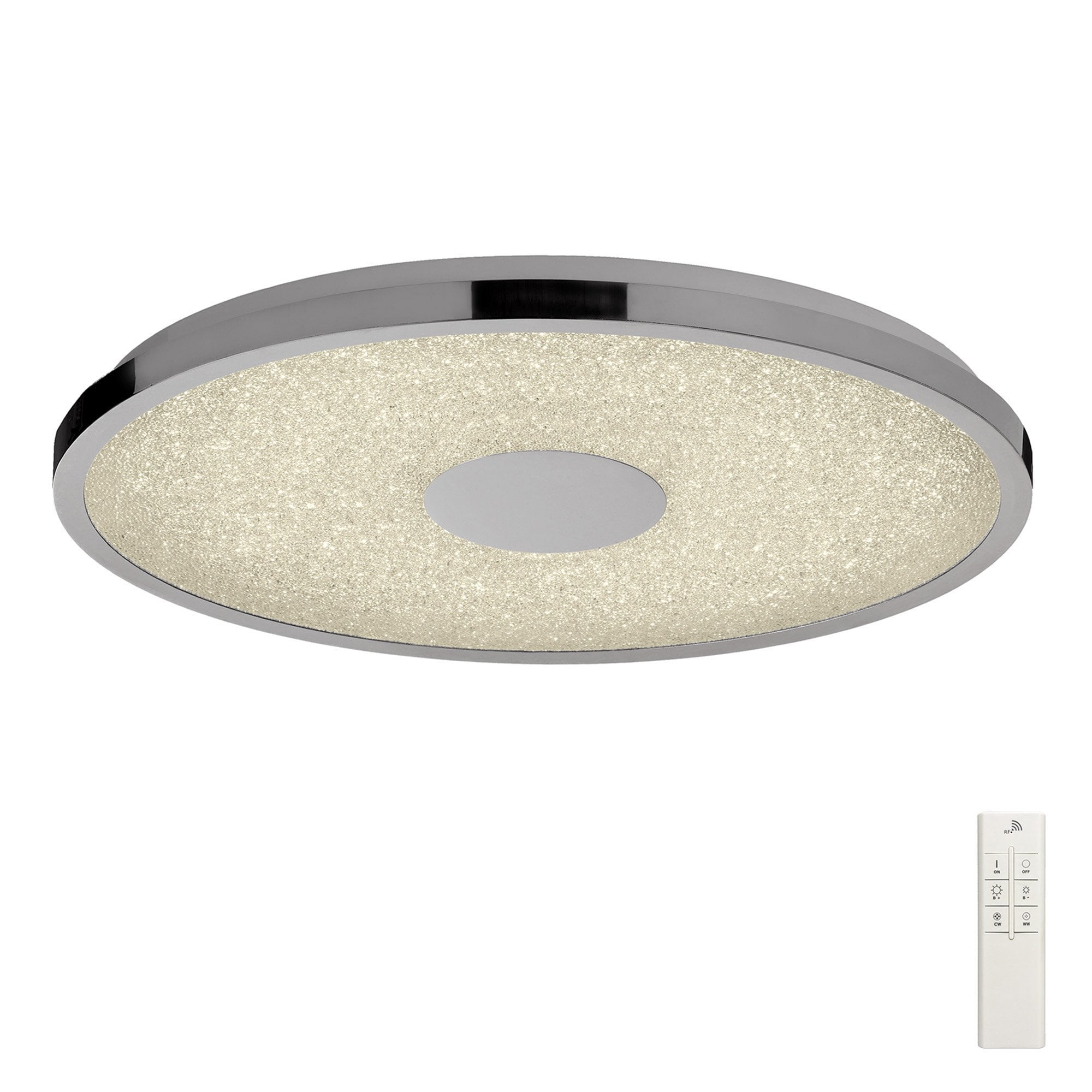M5930 Centara Flush 48cm Round 40W LED -6500K Tuneable Remote Control Chrome / Acrylic
