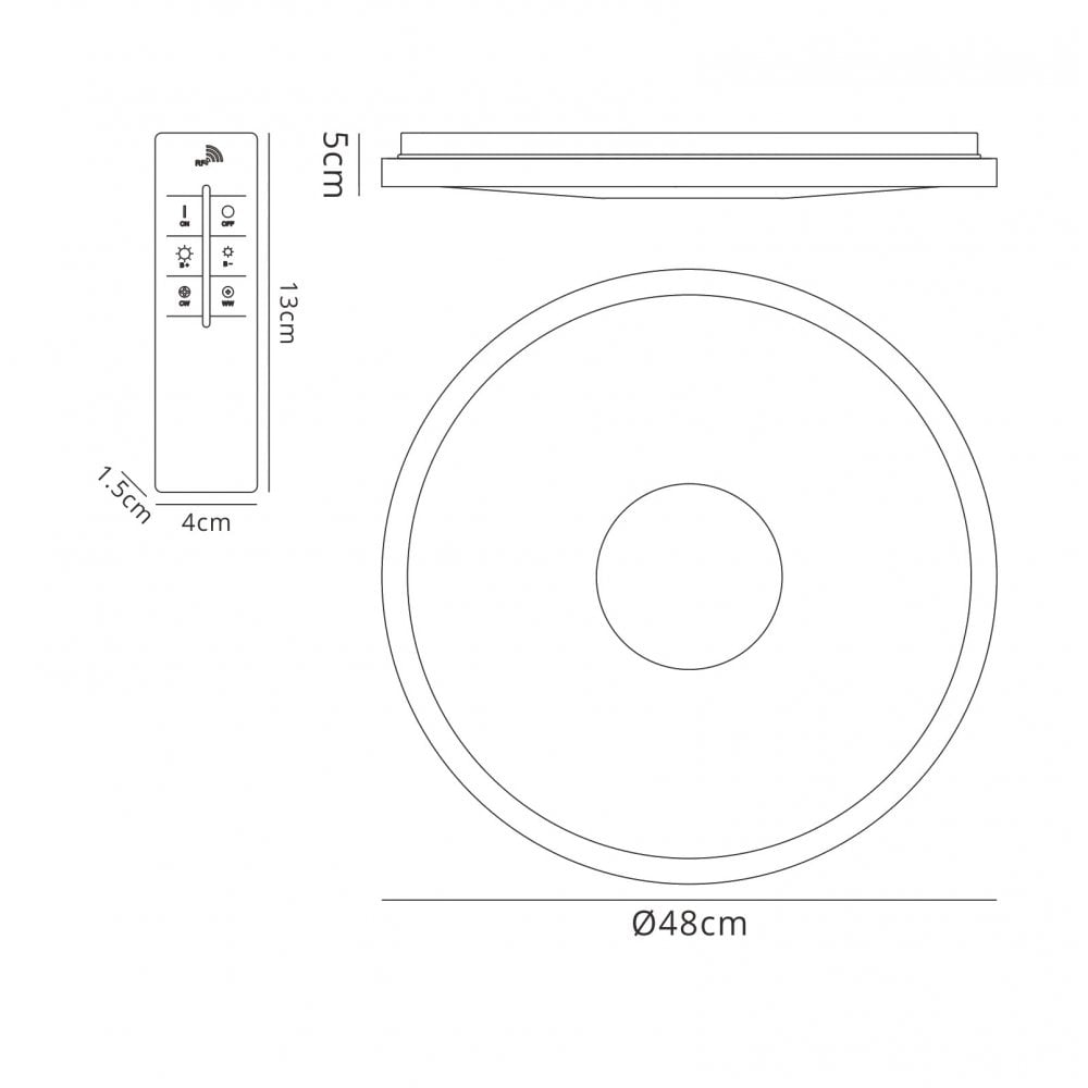 M5930 Centara Flush 48cm Round 40W LED -6500K Tuneable Remote Control Chrome / Acrylic
