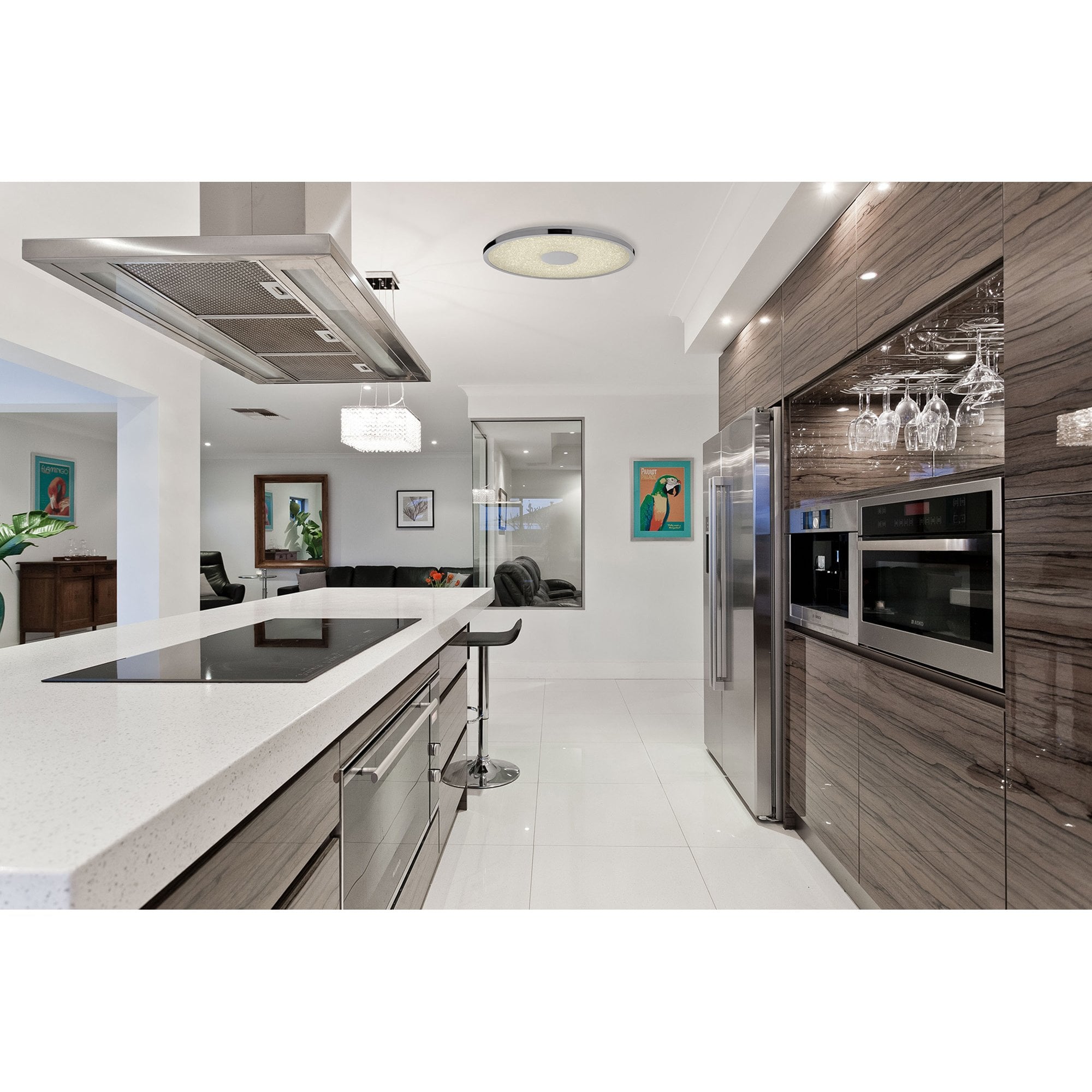 M5930 Centara Flush 48cm Round 40W LED -6500K Tuneable Remote Control Chrome / Acrylic