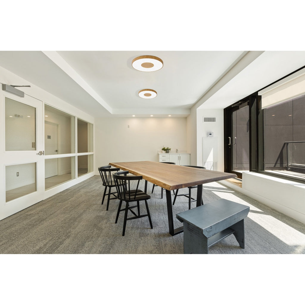 M7562 Coin Round Ceiling 100W LED Remote Control - Wood Effect
