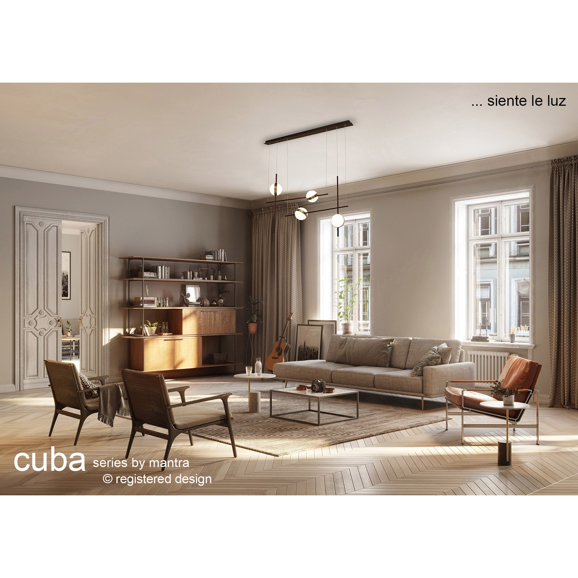 M7161 Cuba Linear Pendant 4 Light 32W LED Gold/Black