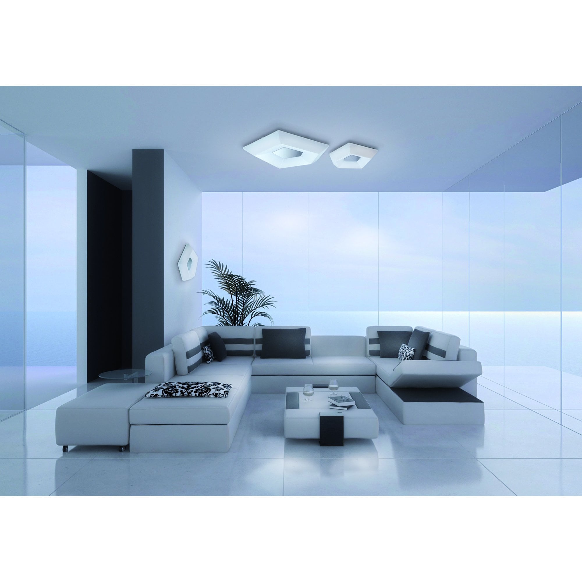 M3795 City Flush Ceiling 28W LED Large Polished Chrome / White Acrylic