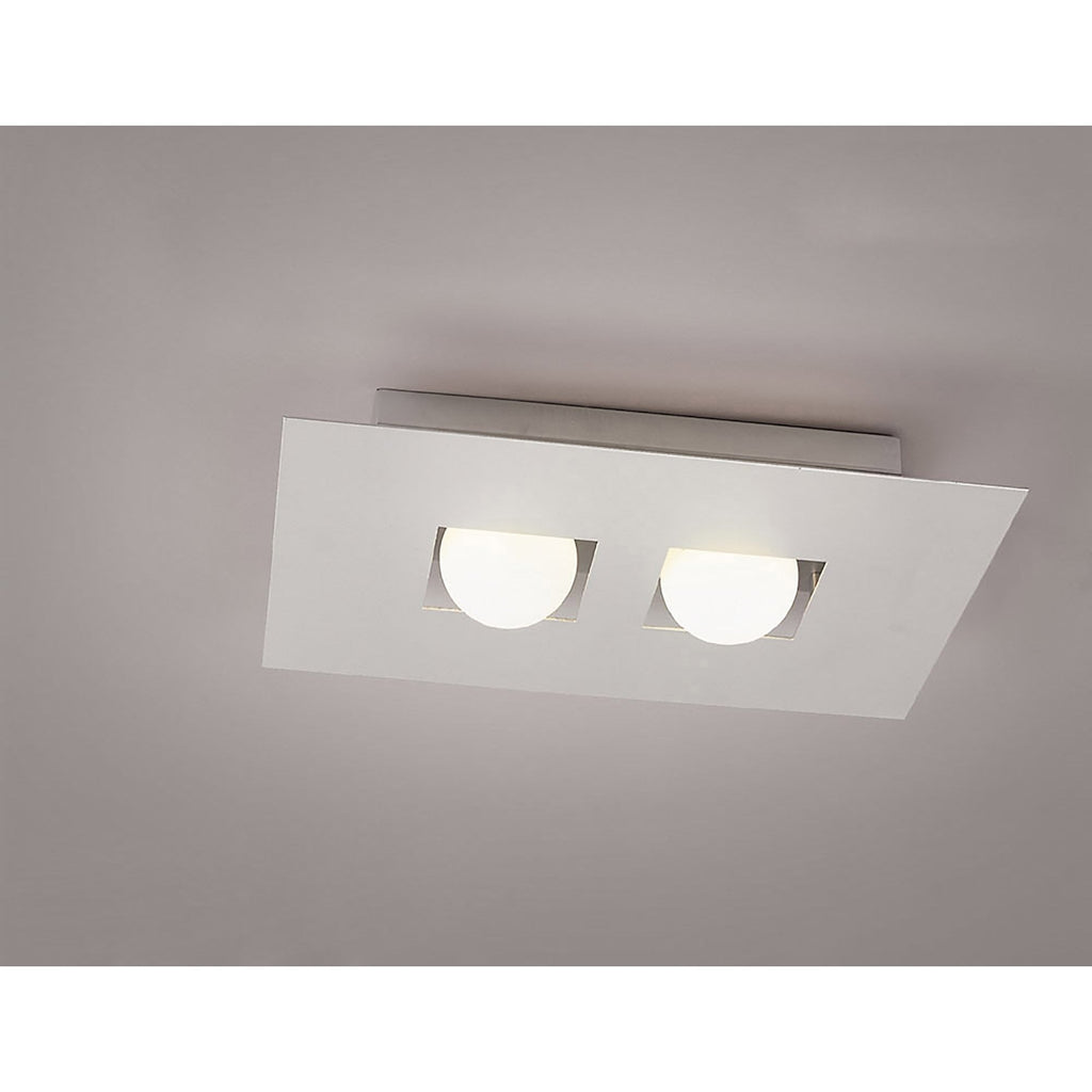 M0127 Cocoon Rectangular Flush Ceiling 2 Light G9 Silver/Frosted White Glass
