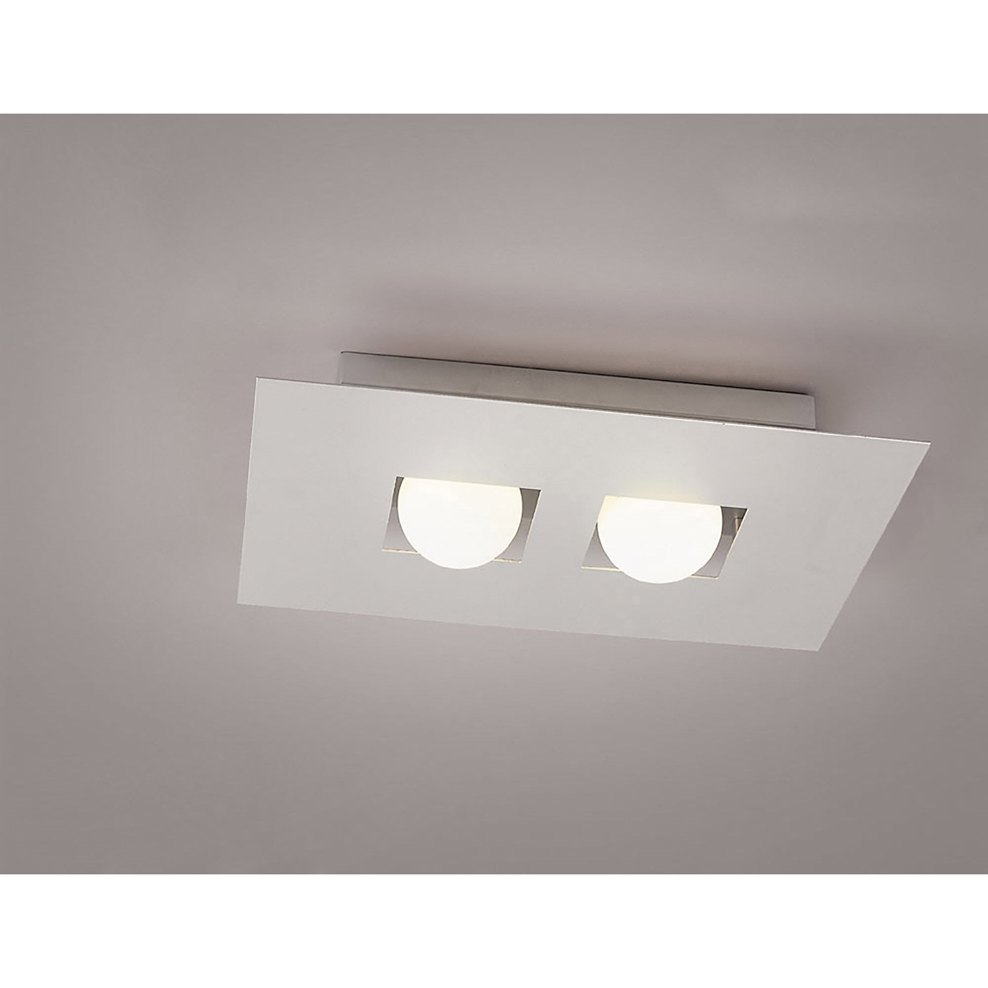 M0127 Cocoon Rectangular Flush Ceiling 2 Light G9 Silver/Frosted White Glass