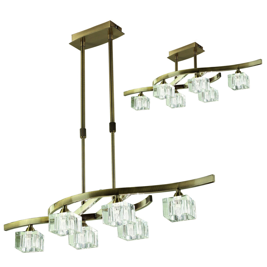 M2357AB Cuadrax Rectangular Telescopic Semi Flush 6 Light G9 Antique Brass