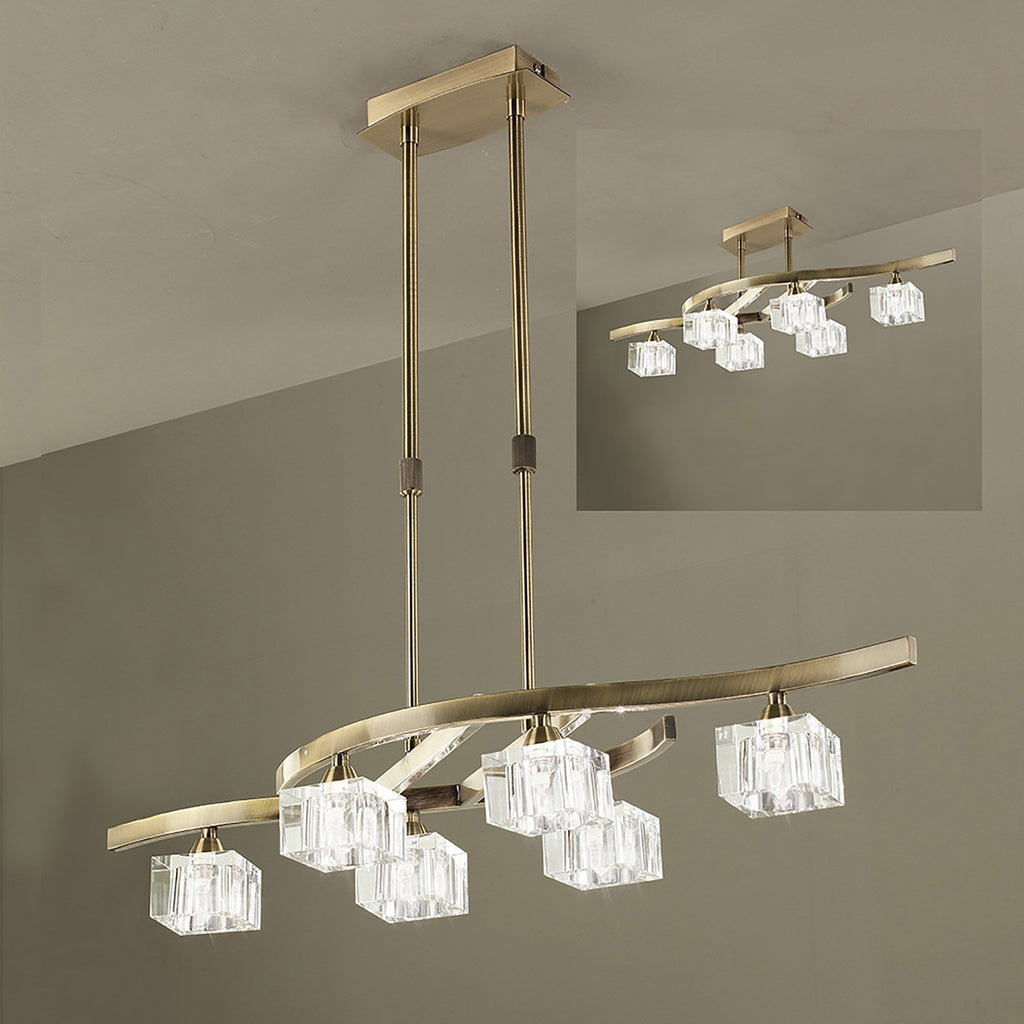 M2357AB Cuadrax Rectangular Telescopic Semi Flush 6 Light G9 Antique Brass