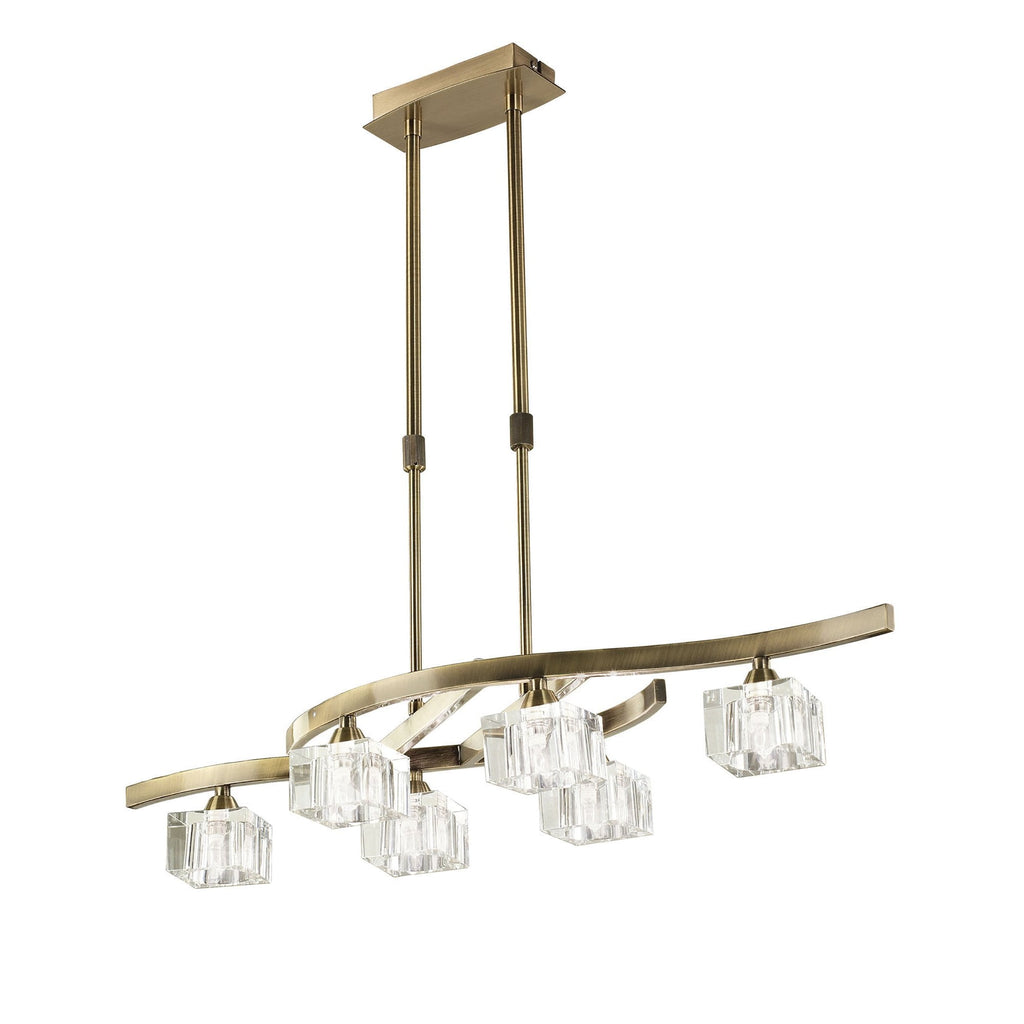 M2357AB Cuadrax Rectangular Telescopic Semi Flush 6 Light G9 Antique Brass