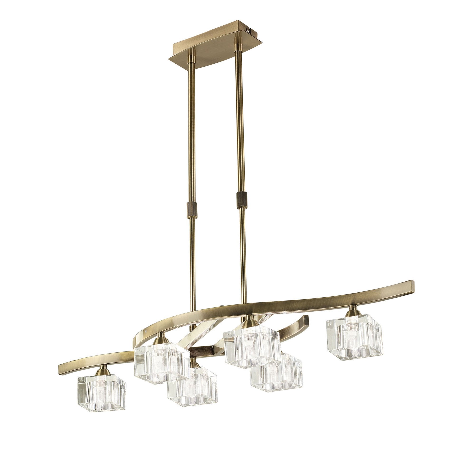 M2357AB Cuadrax Rectangular Telescopic Semi Flush 6 Light G9 Antique Brass
