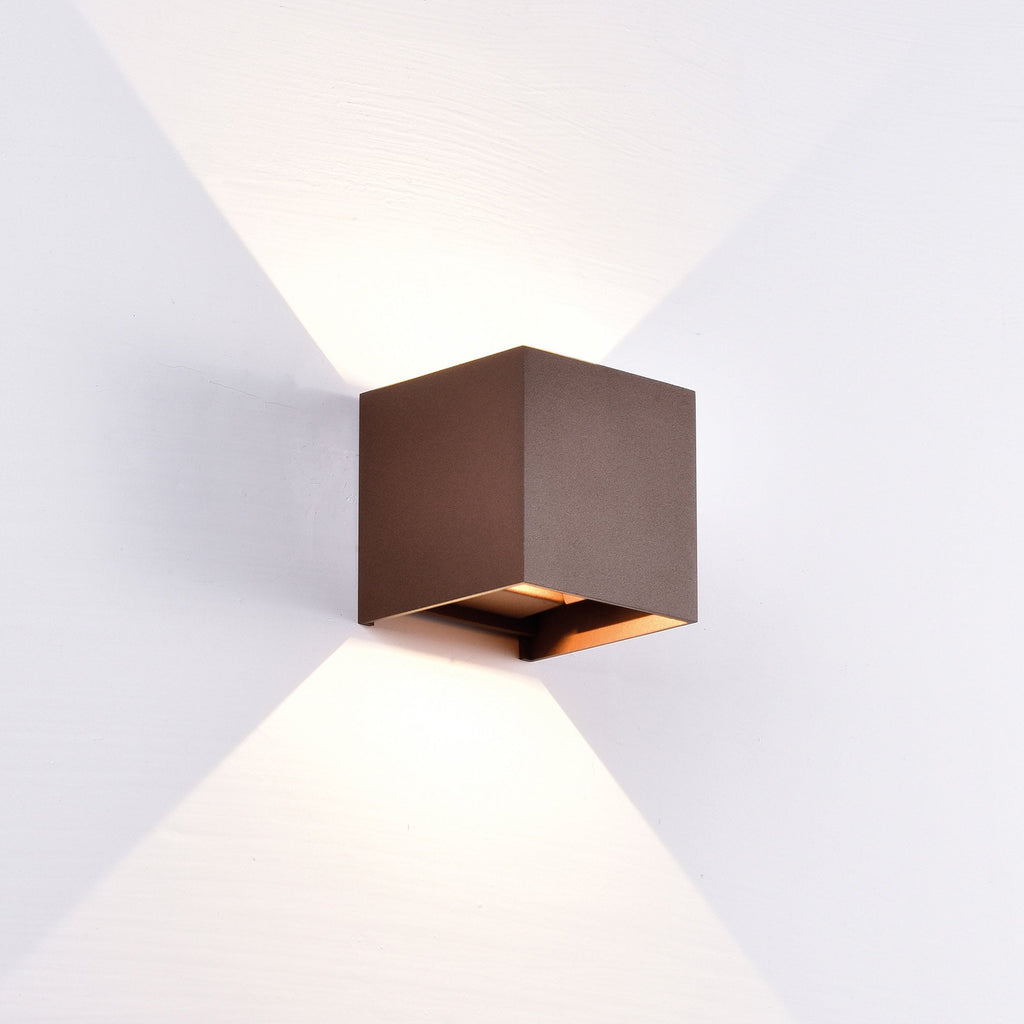 M6527 Davos Outdoor Square Wall Lamp 2 x 6W LED Rust Brown
